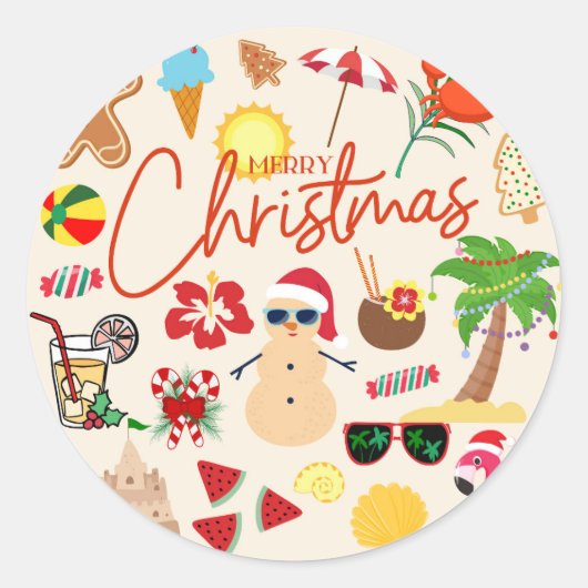 Tropische kerst ronde sticker (Voorkant)