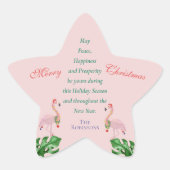 Tropische Kerst Roze Flamingo Kerstman Hoed Lichte Ster Sticker (Voorkant)