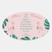 Tropische Kerst Roze Flamingo Santa Hat Baubles Ovale Sticker (Voorkant)