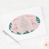 Tropische Kerst Roze Flamingo Santa Hat Baubles Ovale Sticker (Envelop)