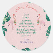Tropische Kerst Roze Flamingo Santa Hat Baubles Ronde Sticker (Voorkant)