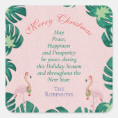 Tropische Kerst Roze Flamingo Santa Hat Baubles Vierkante Sticker (Voorkant)