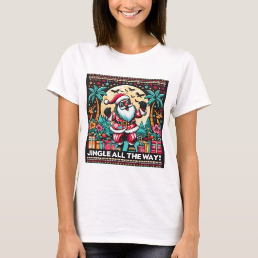 Tropische Kerst Santa Fun Vrouwen T-shirt (Voorkant)