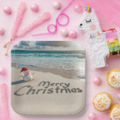 Tropische kerst sneeuwpop op een strand papieren bordje (Feest)