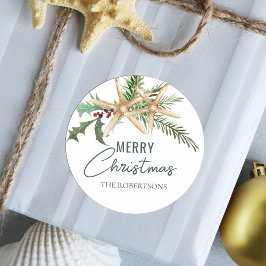 Tropische Kerst Starfish Beach Ronde Sticker