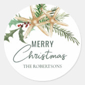 Tropische Kerst Starfish Beach Ronde Sticker (Voorkant)