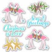 Tropische Kerst Stervis Flamingo's Sticker (Voorkant)