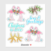 Tropische Kerst Stervormige Zeesterren Flamingo's Sticker (Vel)