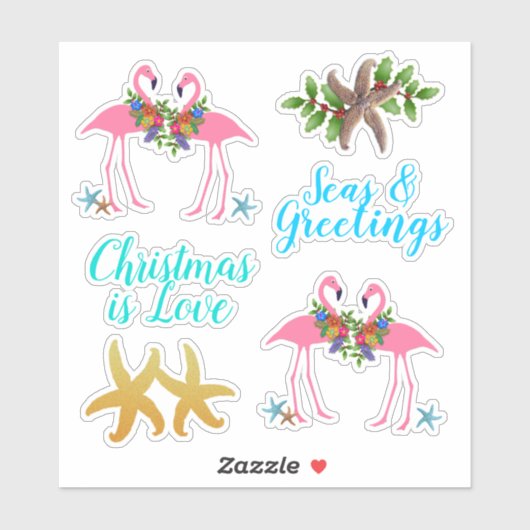 Tropische Kerst Stervormige Zeesterren Flamingo's Sticker (Vel)