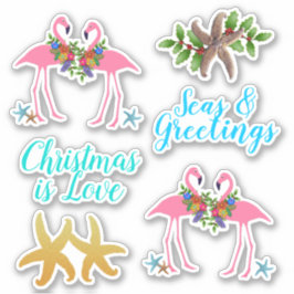 Tropische Kerst Stervormige Zeesterren Flamingo's Sticker