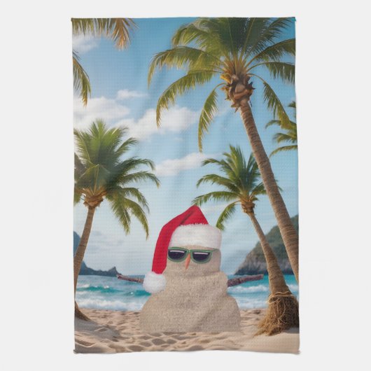 Tropische Kerst Zand Man Theedoek (Verticaal)