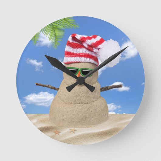 Tropische Kerst Zand Sneeuwman Ronde Klok (Voorkant)