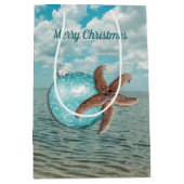 Tropische kerst zeesterren geschenkzak medium cadeauzakje (Voorkant)