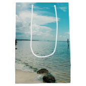 Tropische kerst zeesterren geschenkzak medium cadeauzakje (Achterkant)