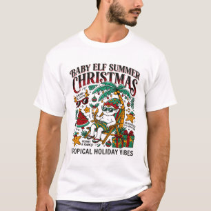 Tropische Kerst Zomer Baby Elf Op Strand T-shirt