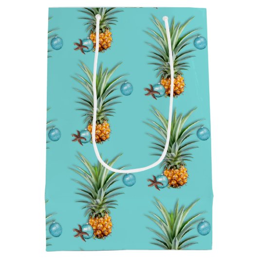 Tropische kerstananananassen medium cadeauzakje (Achterkant)
