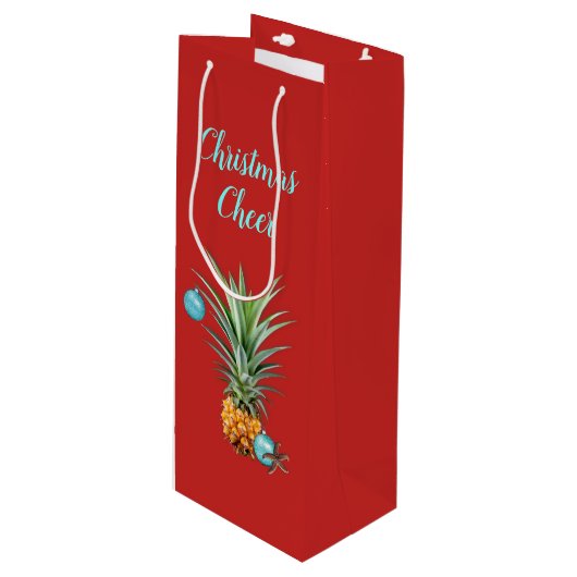 Tropische kerstanananas Rood Wijn Gift Bag Cadeautas (Voorkant Gekanteld)