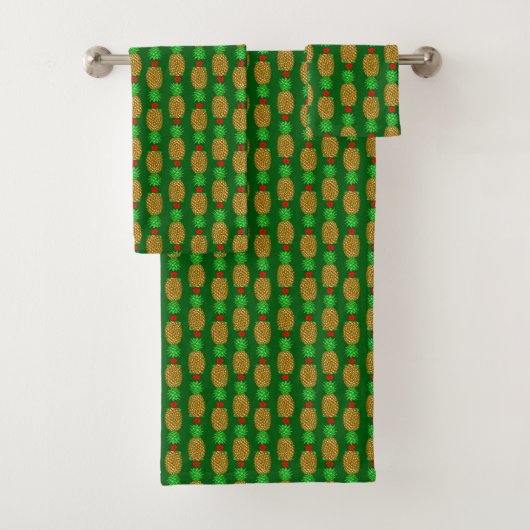 Tropische kerstanananas Warm Xmas Holiday Gre Bad Handdoek (Insitu)