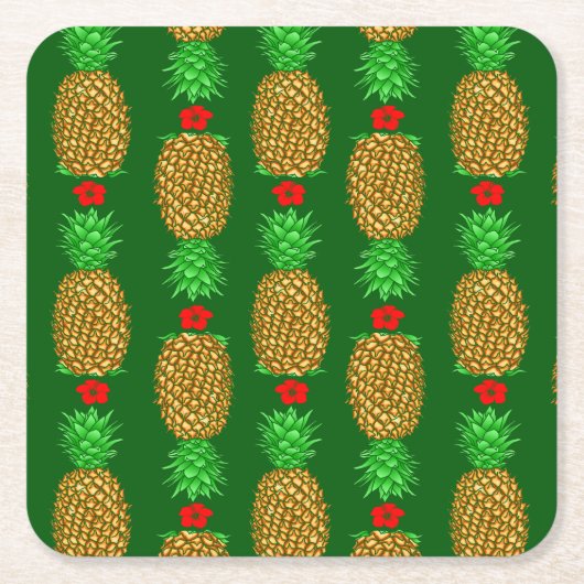 Tropische kerstanananas Warm Xmas Holiday Gre Kartonnen Onderzetters (Voorkant)