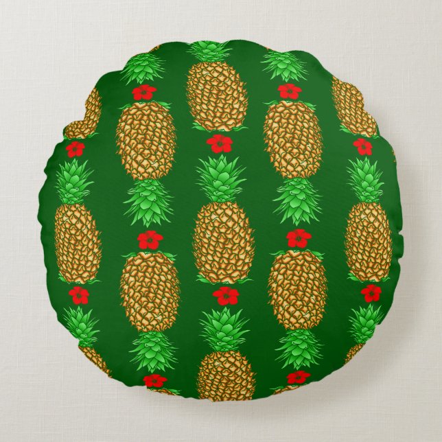 Tropische kerstanananas Warm Xmas Holiday Gre Rond Kussen (Voorkant)