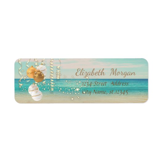 Tropische Kerstballen ,,Strand,Sparkel Etiket (Voorkant)