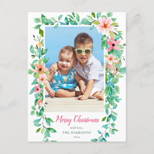 Tropische kerstbeker Floral Lijst Holiday Foto Briefkaart