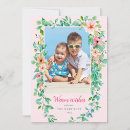 Tropische Kerstbloem Roze Foto Feestdagenkaart