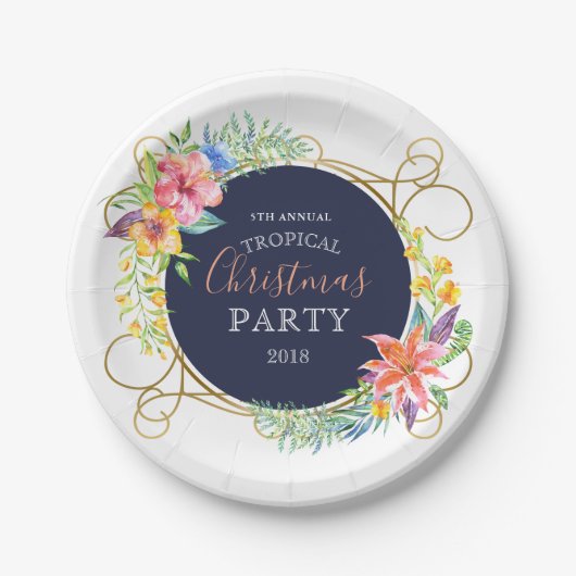 Tropische kerstbloemen en goudzirige Lijsten Papieren Bordje (Voorkant)