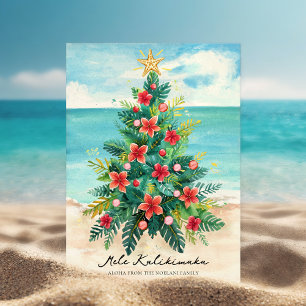 Tropische Kerstboom bij de Zee Feestdagenkaart