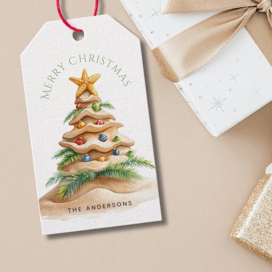 Tropische kerstboom cadeaulabel