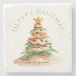 Tropische kerstboom gepersonaliseerd stenen onderzetter