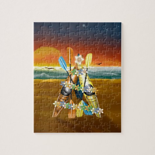 Tropische kerstboom Kayak Legpuzzel (Verticaal)