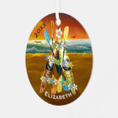 Tropische kerstboom Kayak Metalen Ornament (Voorkant links)