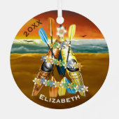 Tropische kerstboom Kayak Metalen Ornament (Achterkant)