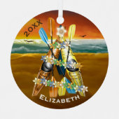 Tropische kerstboom Kayak Metalen Ornament (Voorkant)