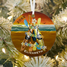 Tropische kerstboom Kayak Metalen Ornament