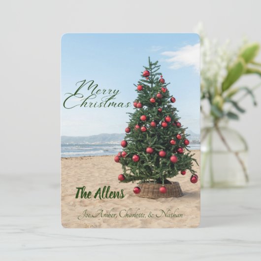 Tropische Kerstboom op het Strand | Kerstkaart voo (Staand voorkant)