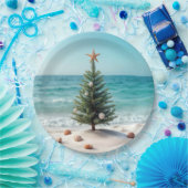 Tropische kerstboom op het strand papieren bordje (Feest)