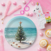 Tropische kerstboom op het strand papieren bordje (Feest)