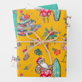 Tropische kerstcadeaubladen voor feestdagen inpakpapier vel (In situ)
