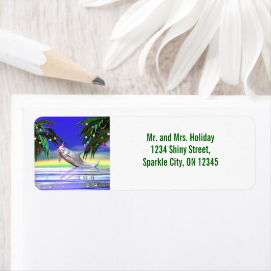 Tropische kerstdolfijn etiket (Insitu)