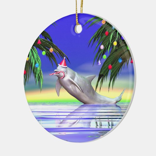Tropische kerstdolfijn keramisch ornament (Links)