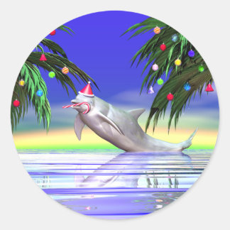 Tropische kerstdolfijn ronde sticker