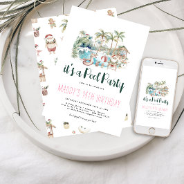 Tropische Kerstfeest Pool Party Verjaardag Kaart