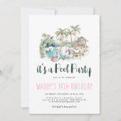 Tropische Kerstfeest Pool Party Verjaardag Kaart (Voorkant)