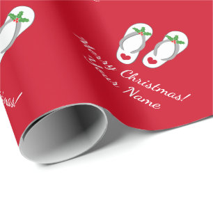 Tropische kerstfeestdag holly leaf teenslippers cadeaupapier