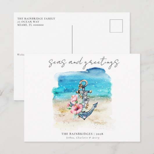 Tropische kerstfeestkaart voor kustdieren aankondigingskaart (Voorkant / Achterkant)