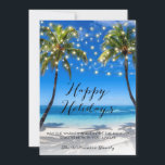 Tropische kerstfeestkaart voor kustdieren feestdagenkaart<br><div class="desc">Tropische Kaart voor kerstvakantie met strand - Stuur dit vakantieseizoen een beetje paradijs naar je familie en vrienden. De kerstkaart biedt een prachtige, tropische strandscène met gloeiende snaarlichten en modern script dat "Prettige feestdagen" en "MAY THE WARMTH AND JOY OF THE HOLIDAY SEASON BE with You ALTIJD leest, en is...</div>