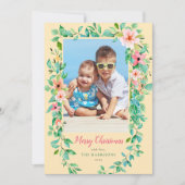 Tropische kerstfinale Geel en groene foto Feestdagenkaart (Voorkant)