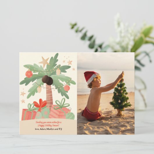 Tropische kerstfotofeestkaart feestdagenkaart (Staand voorkant)